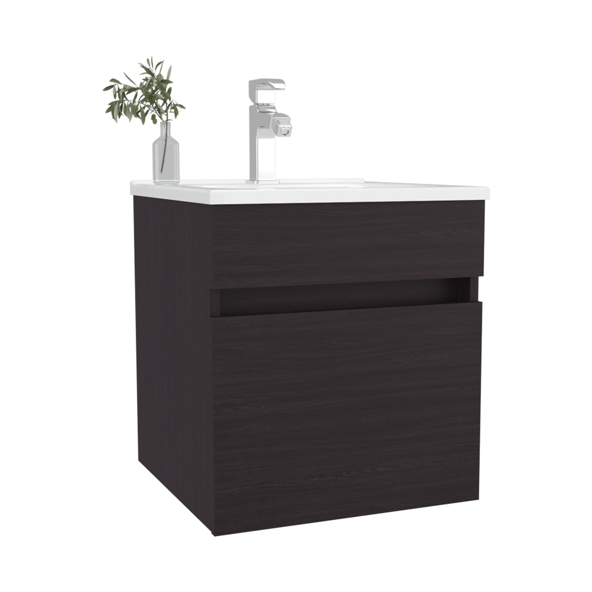 Wengue Bathroom Floating Vanity with Sink and 1 Door
