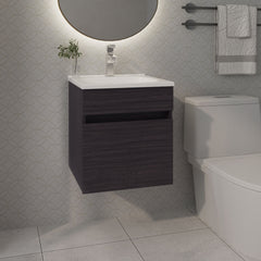Wengue Bathroom Floating Vanity with Sink and 1 Door