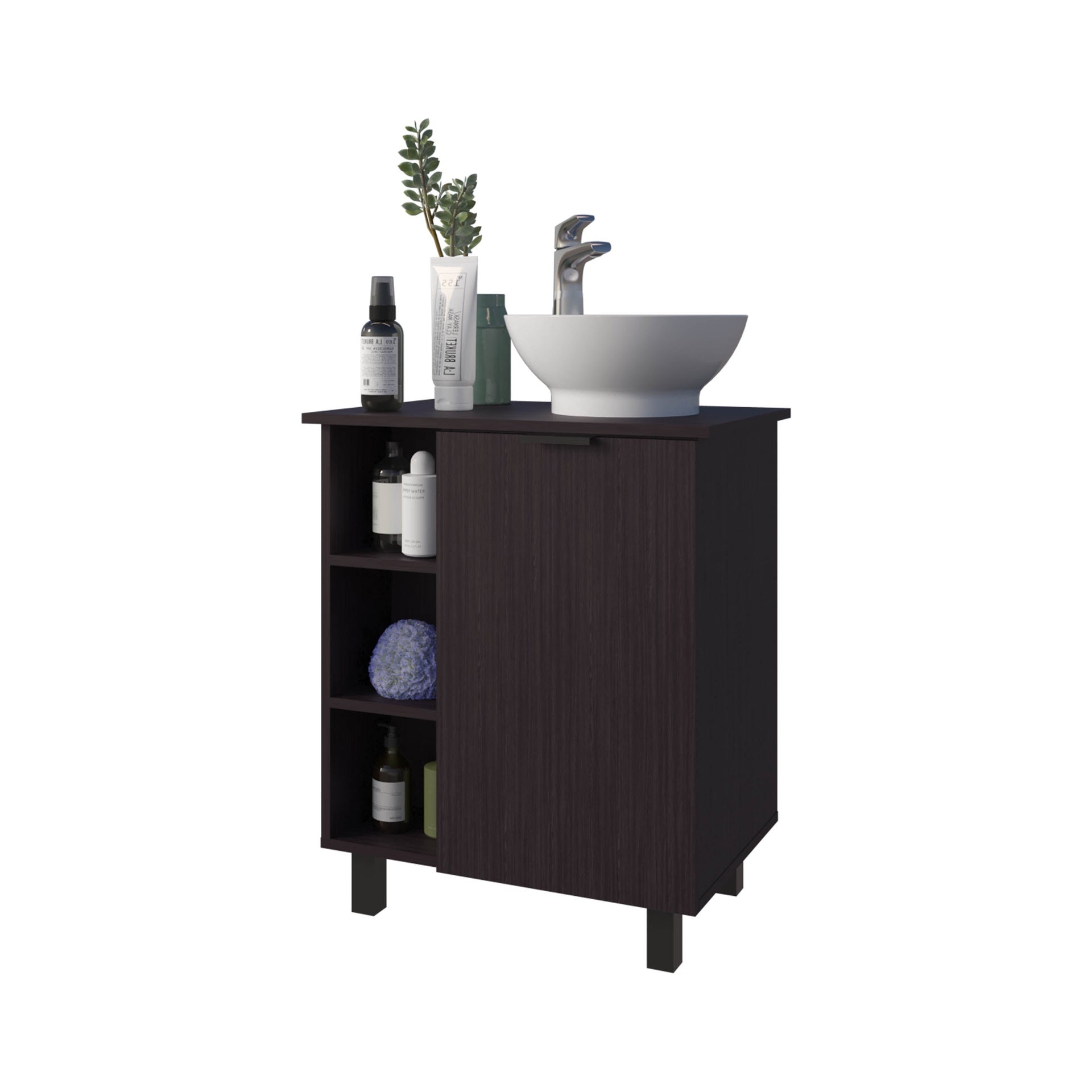 Wengue Bathroom Vanity with 1 Door and 8 Storage Shelf
