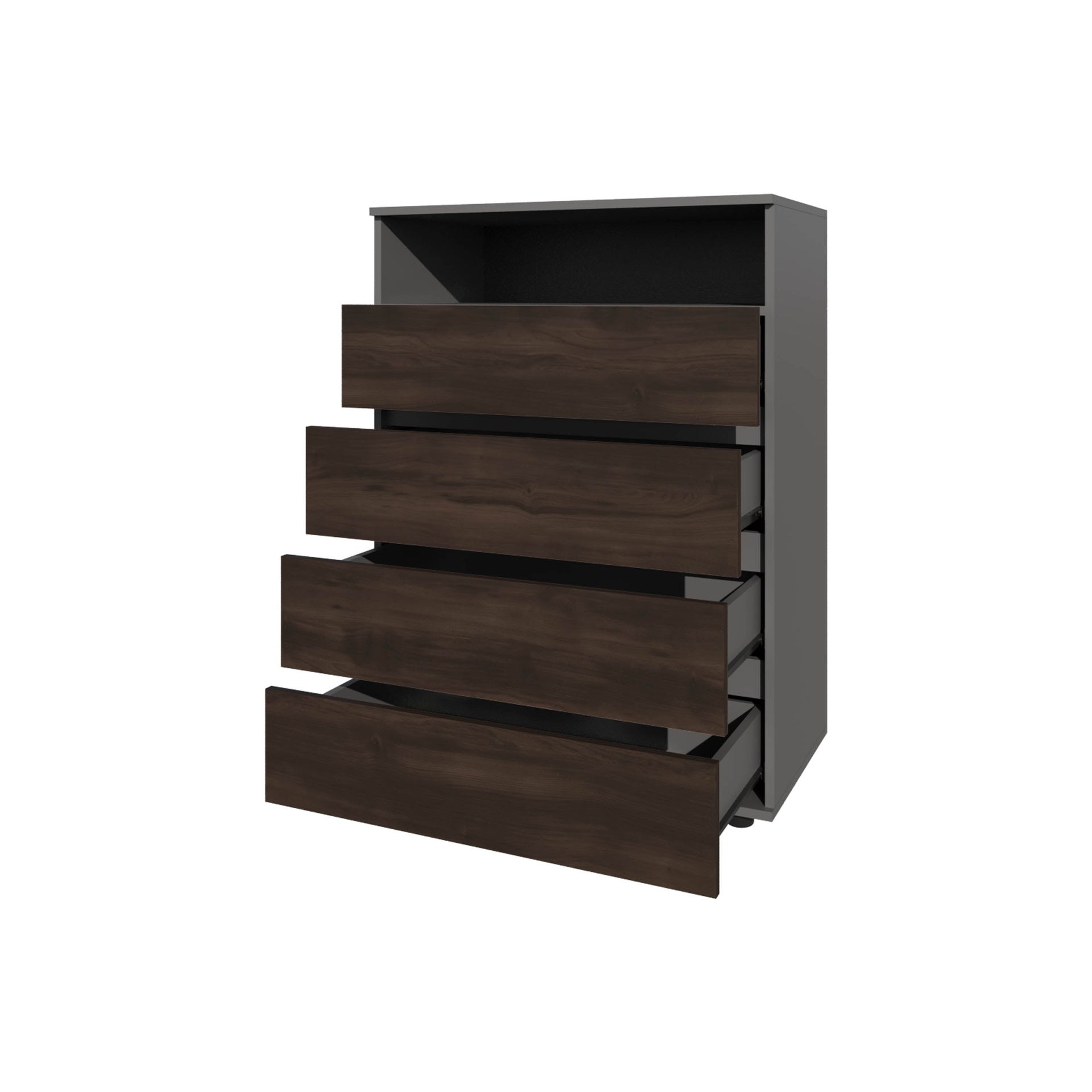 Stained Walnut 4-Drawer Dresser with Open Shelf