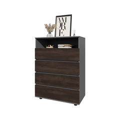Stained Walnut 4-Drawer Dresser with Open Shelf