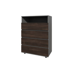 Stained Walnut 4-Drawer Dresser with Open Shelf