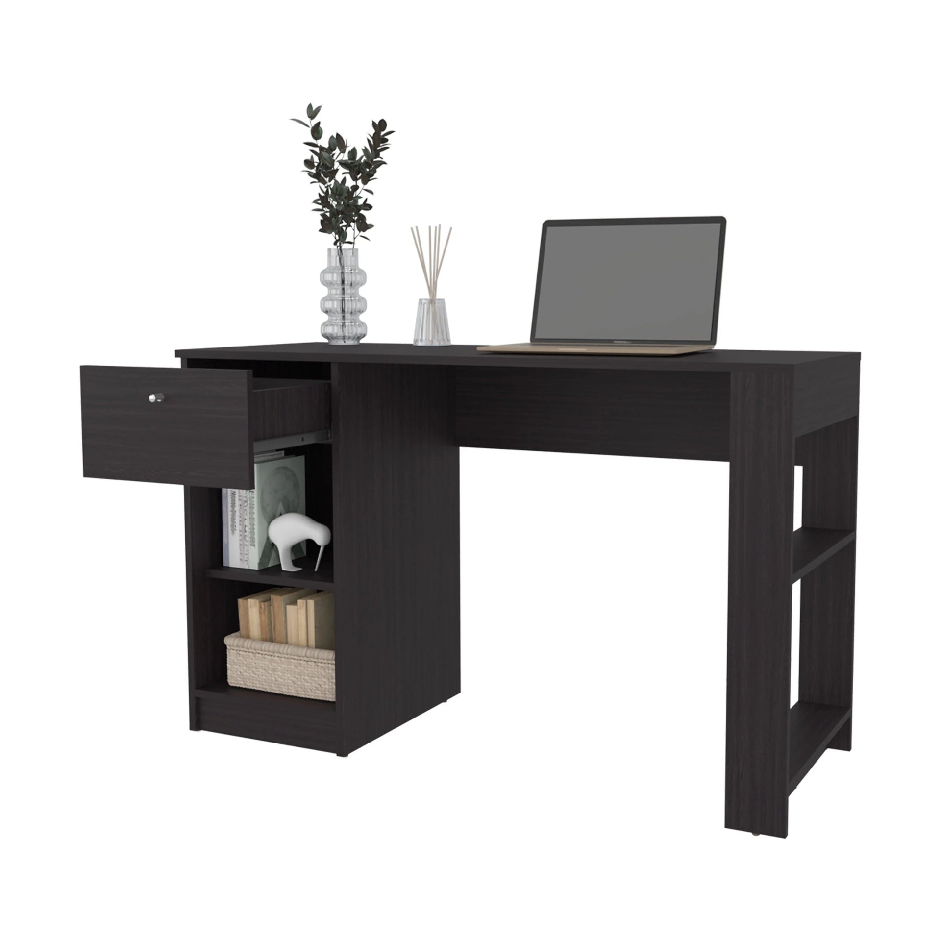 Wengue Computer Desk with 1-Drawer and Open Storage