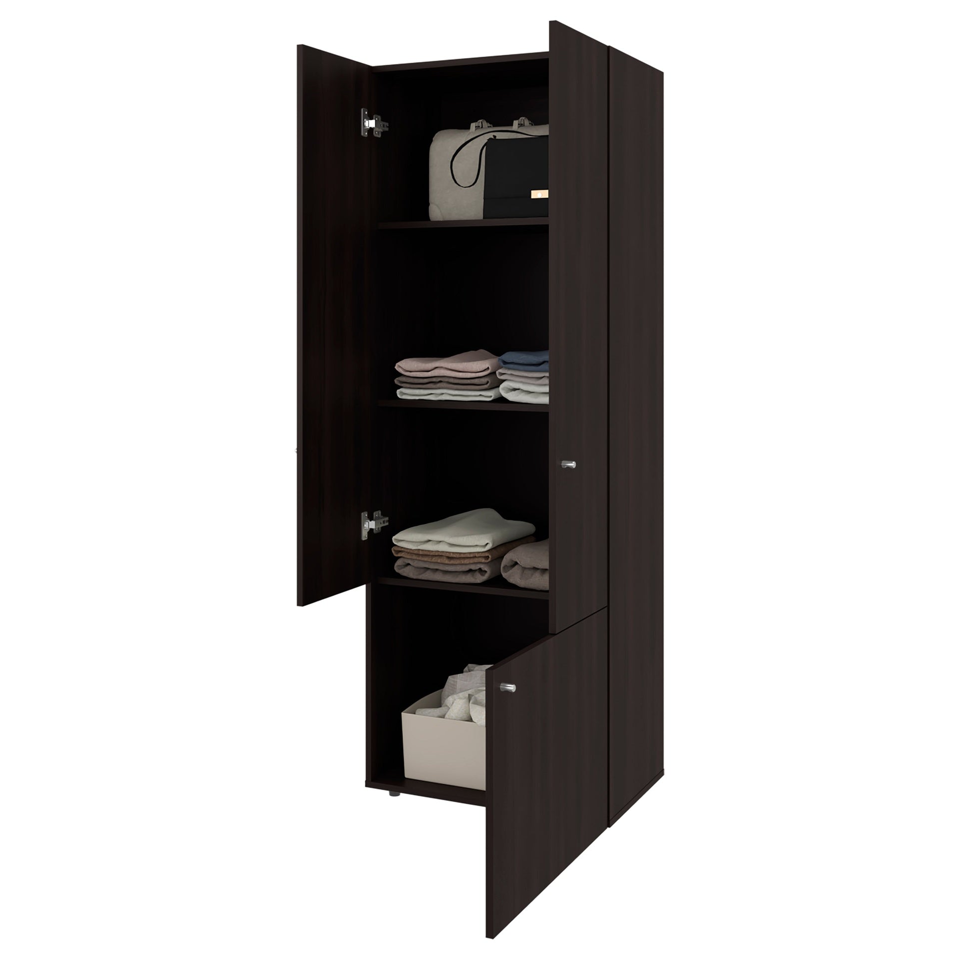 Stained Walnut 3-Door Tall Wardrobe Cabinet with 4 Shelf