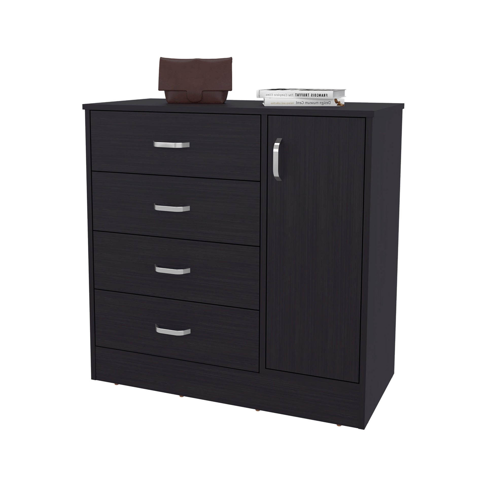 Wenge 4-Drawer Dresser with Side Cabinet