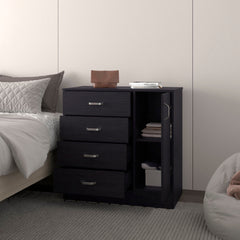 Wenge 4-Drawer Dresser with Side Cabinet