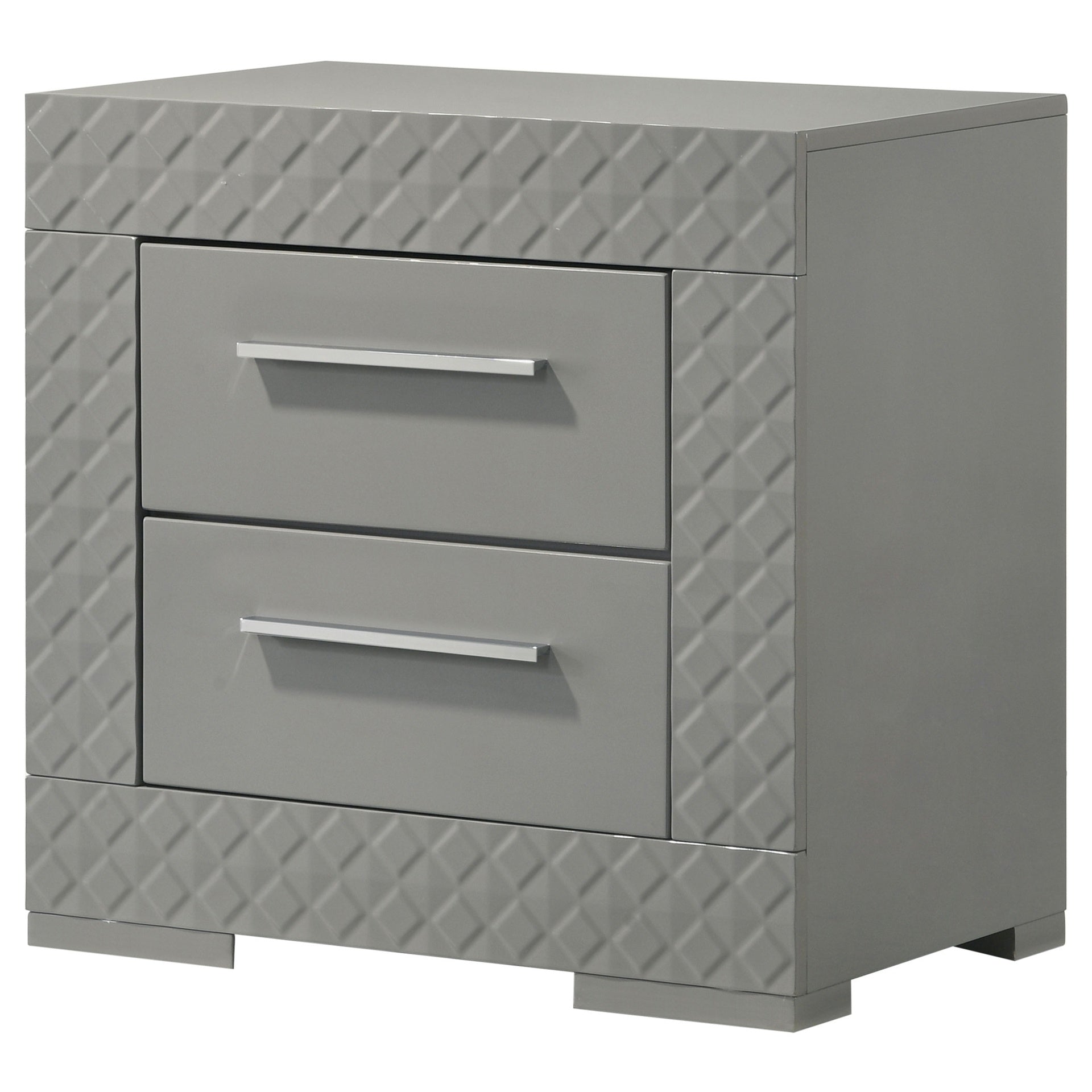 Pierce Grey High Gloss 2-drawer Nightstand Bedside Table