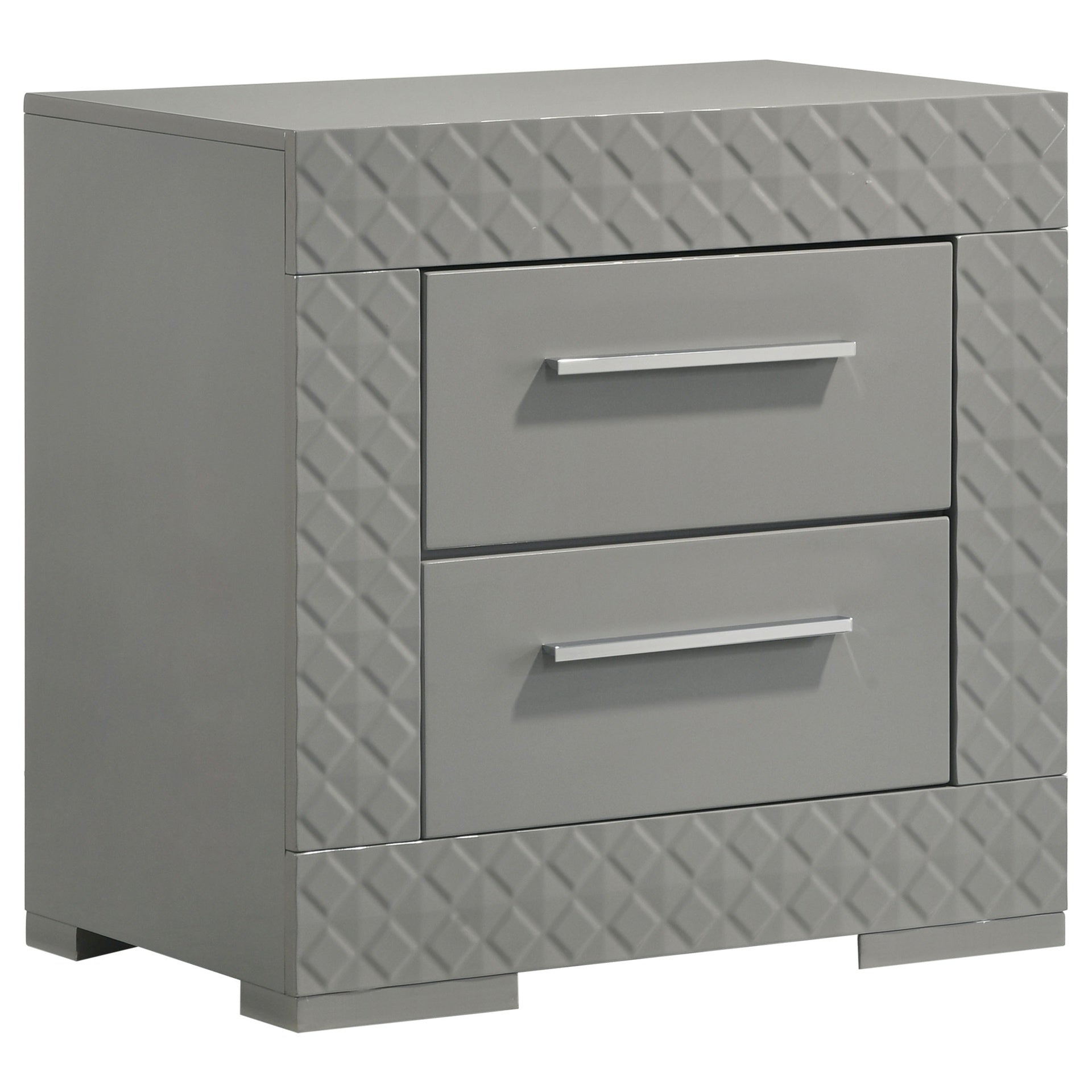 Pierce Grey High Gloss 2-drawer Nightstand Bedside Table
