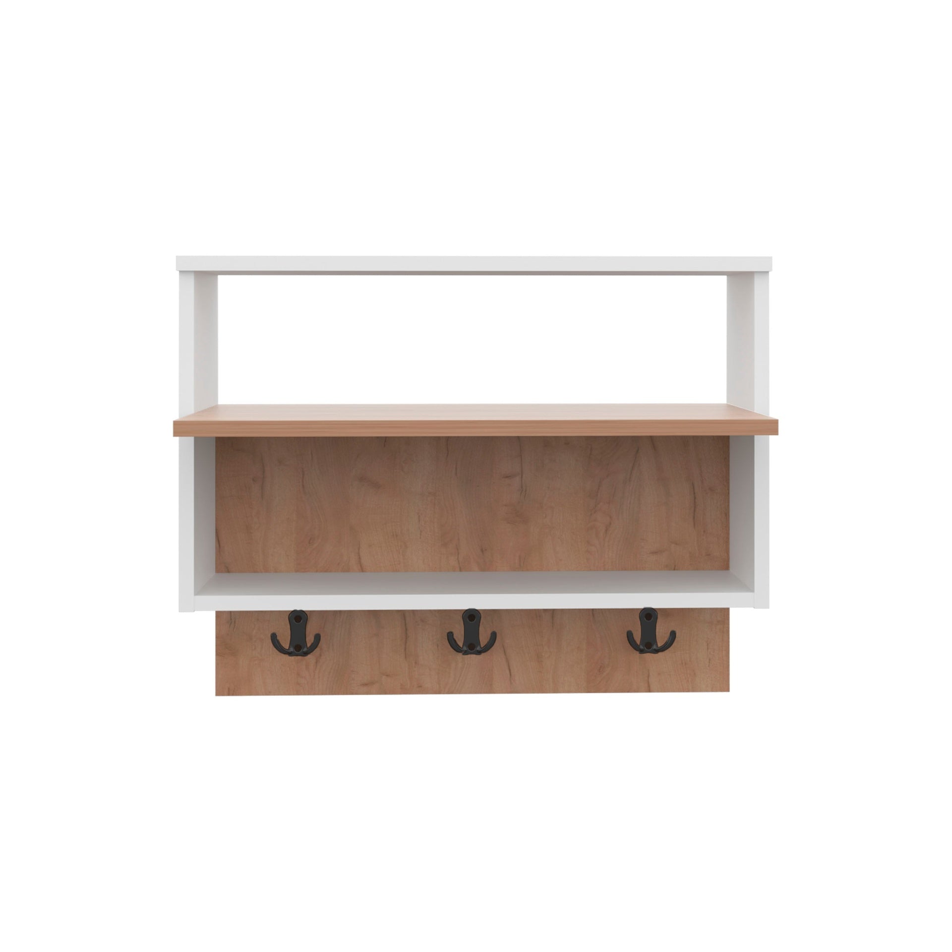White and Natural Oak Wall-mounted Organizer with Open Storage