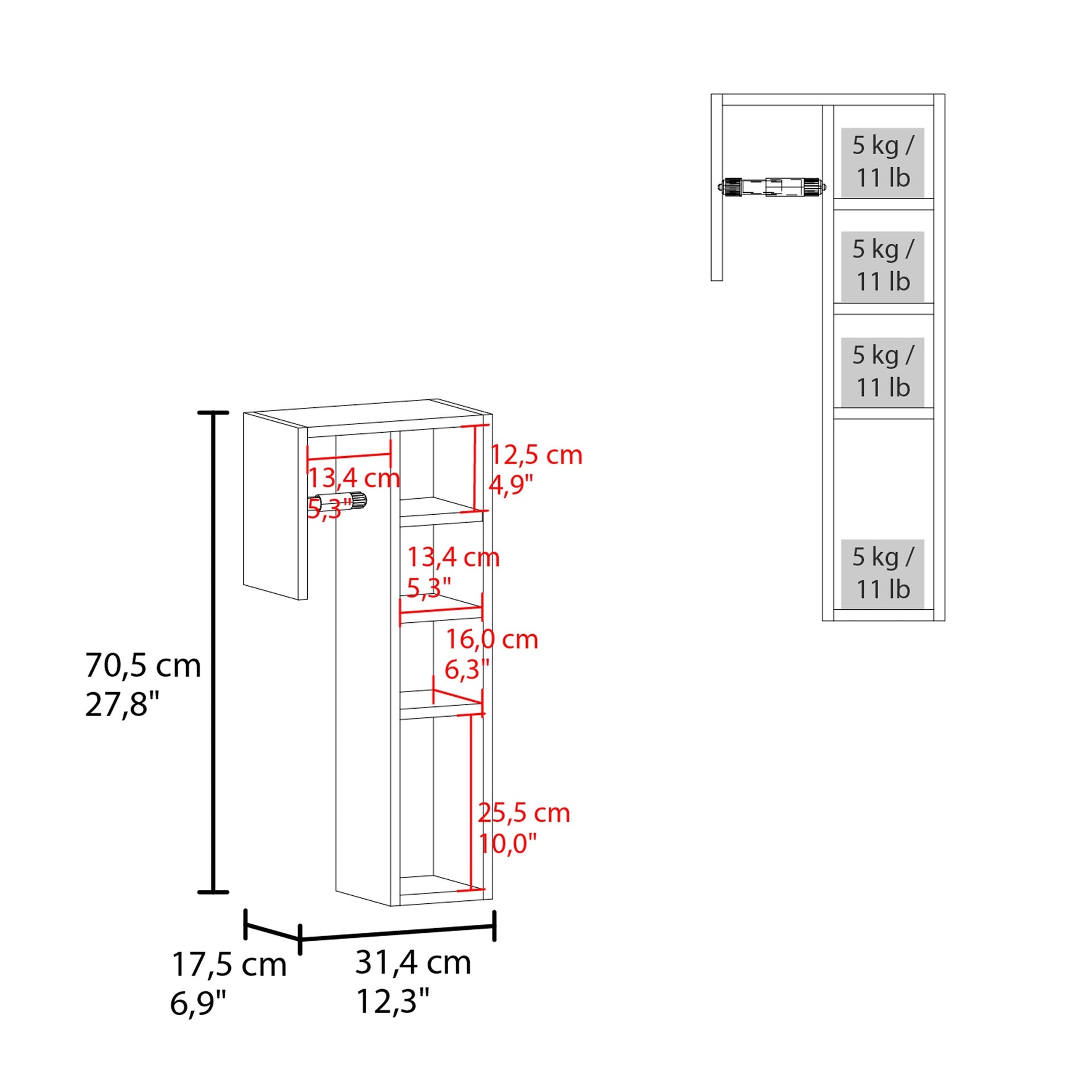 White Toilet Paper Holder with 3 Open Shelf