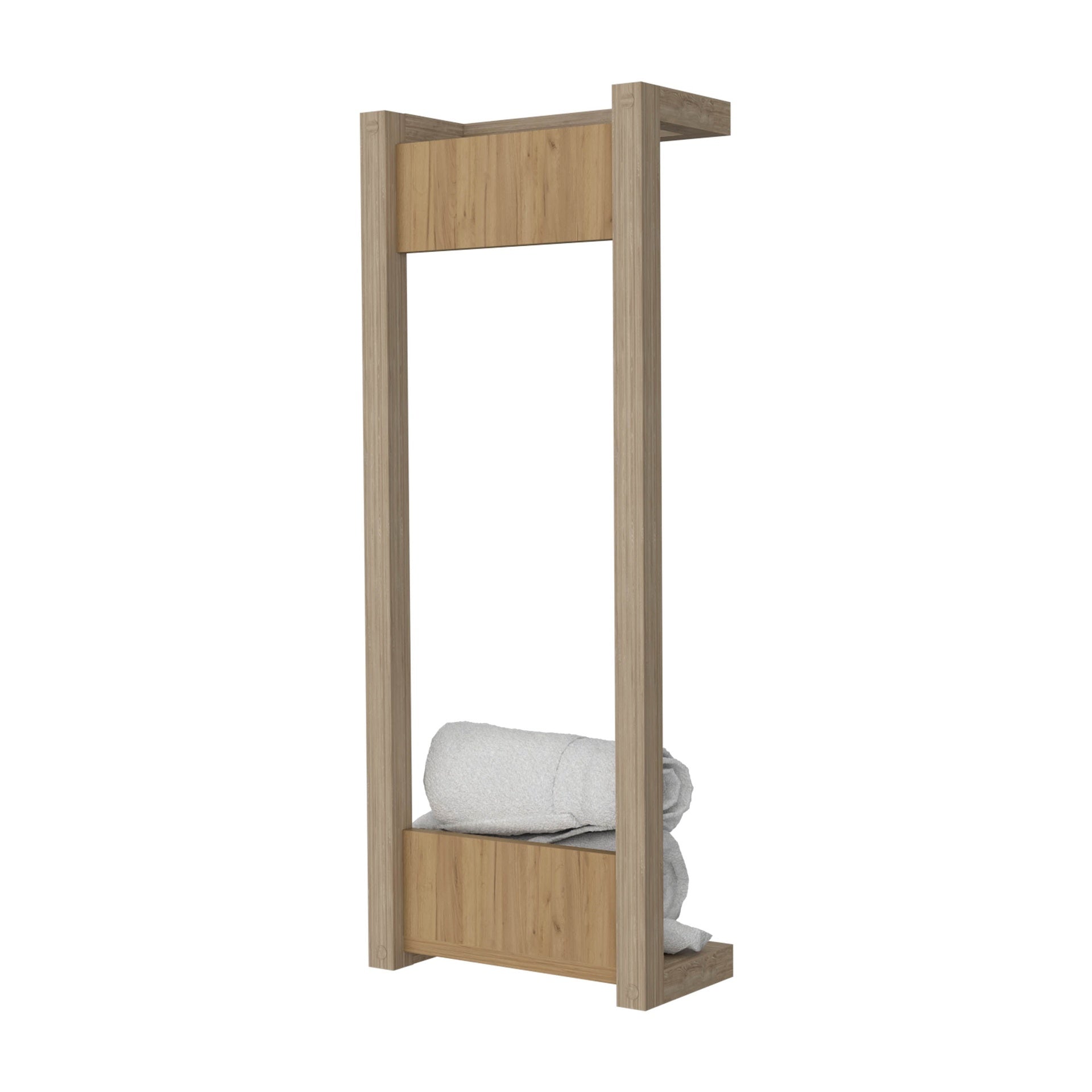 Natural Oak Towel Rack with Wall-mounted Design