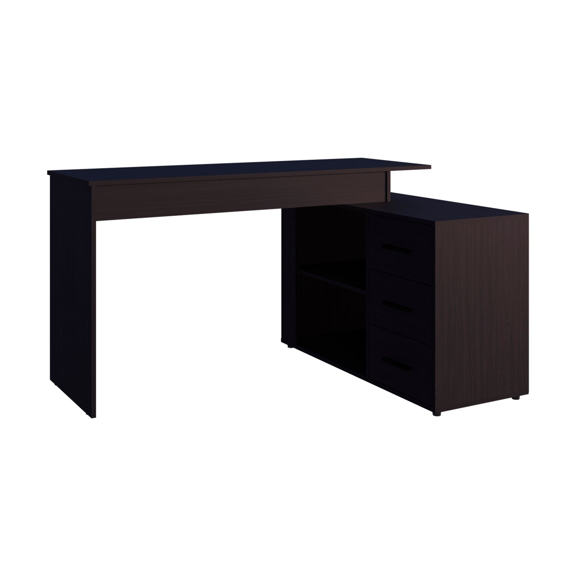 Wenge L-Shaped Desk with 3 Drawers and Storage Space