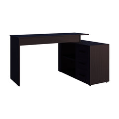 Wenge L-Shaped Desk with 3 Drawers and Storage Space