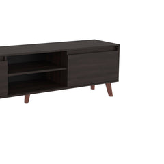 Stained Walnut TV Stand with Cabinets and Open Shelf