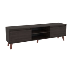 Stained Walnut TV Stand with Cabinets and Open Shelf