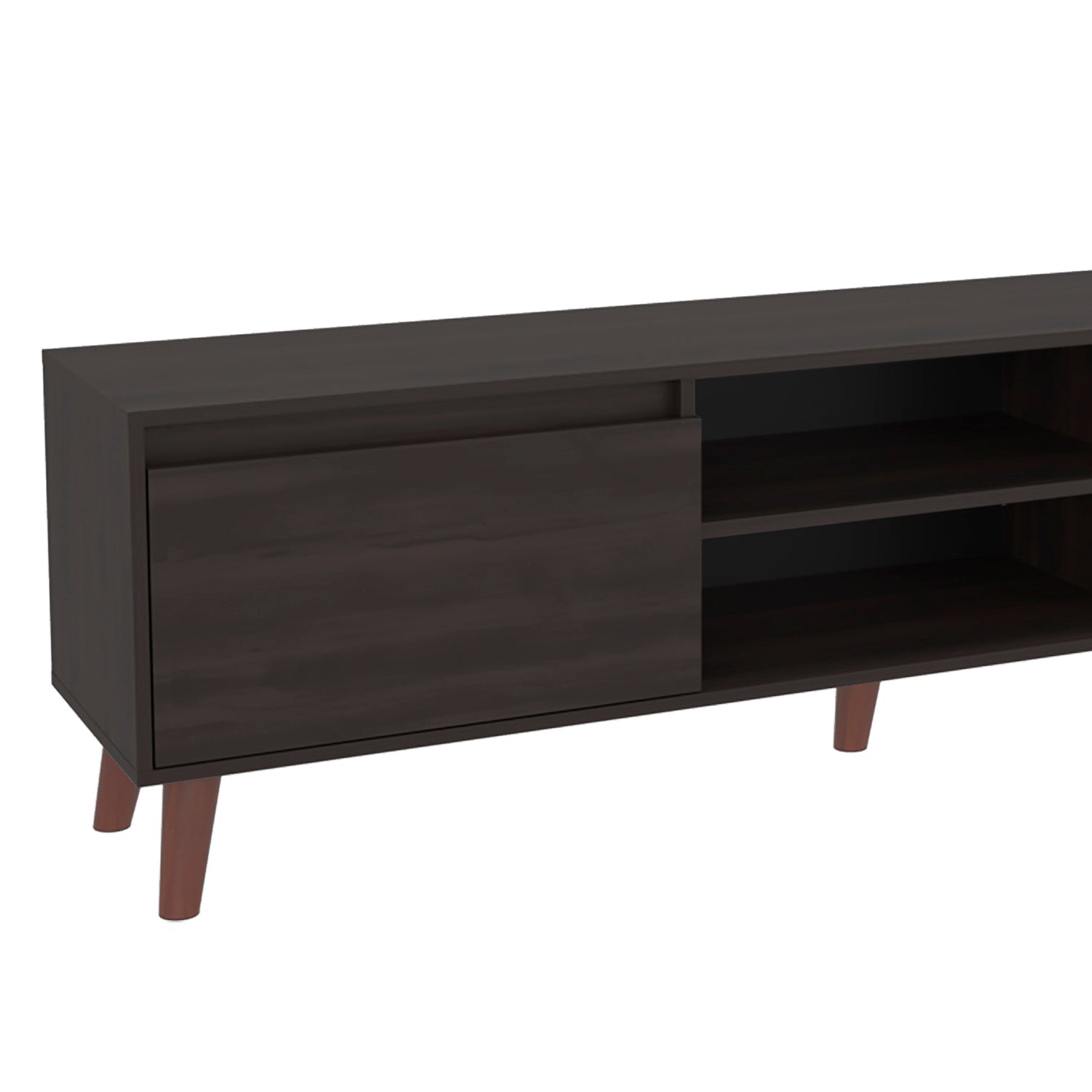 Stained Walnut TV Stand with Cabinets and Open Shelf