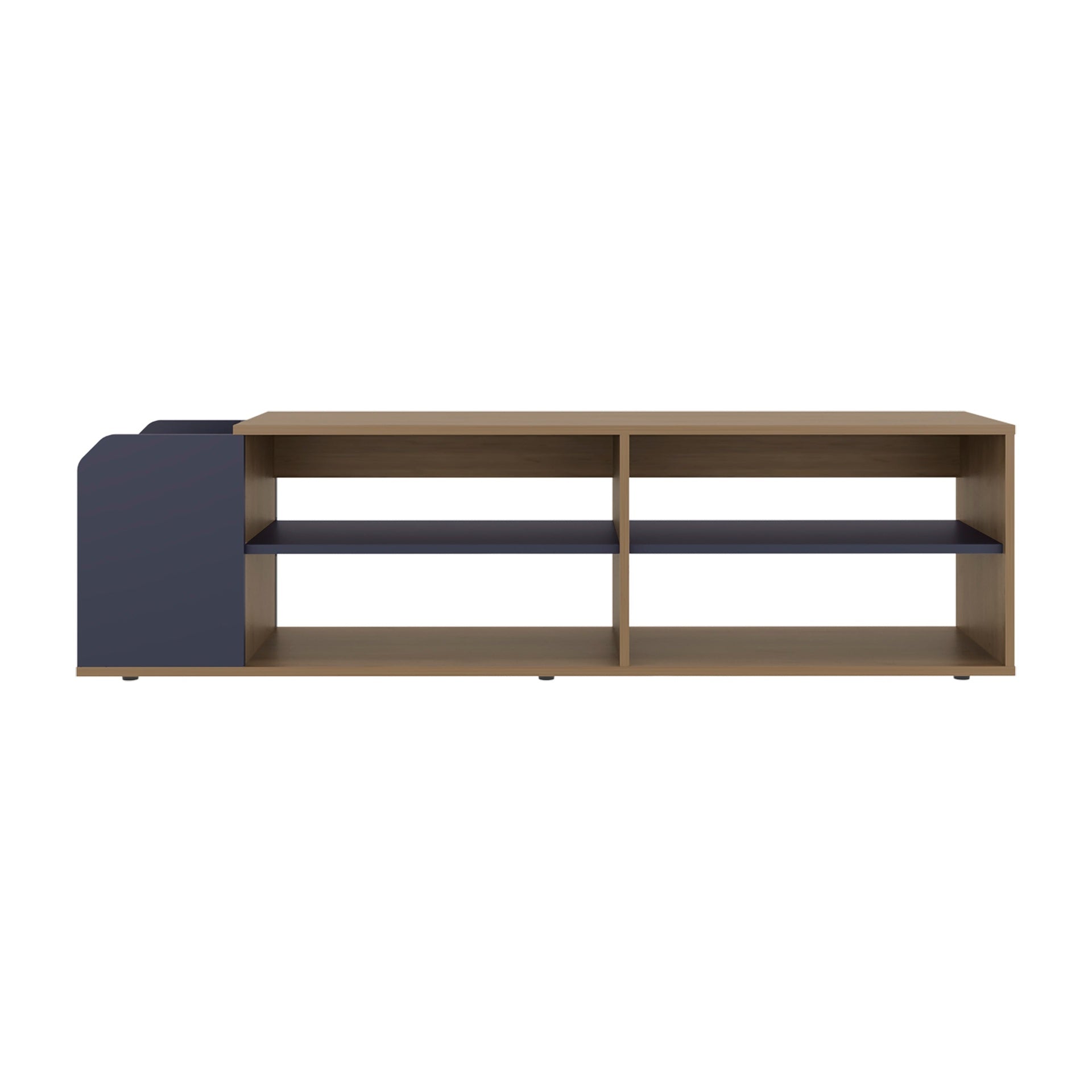 Natural Oak and Navy Blue Entertainment Console with Open Shelf