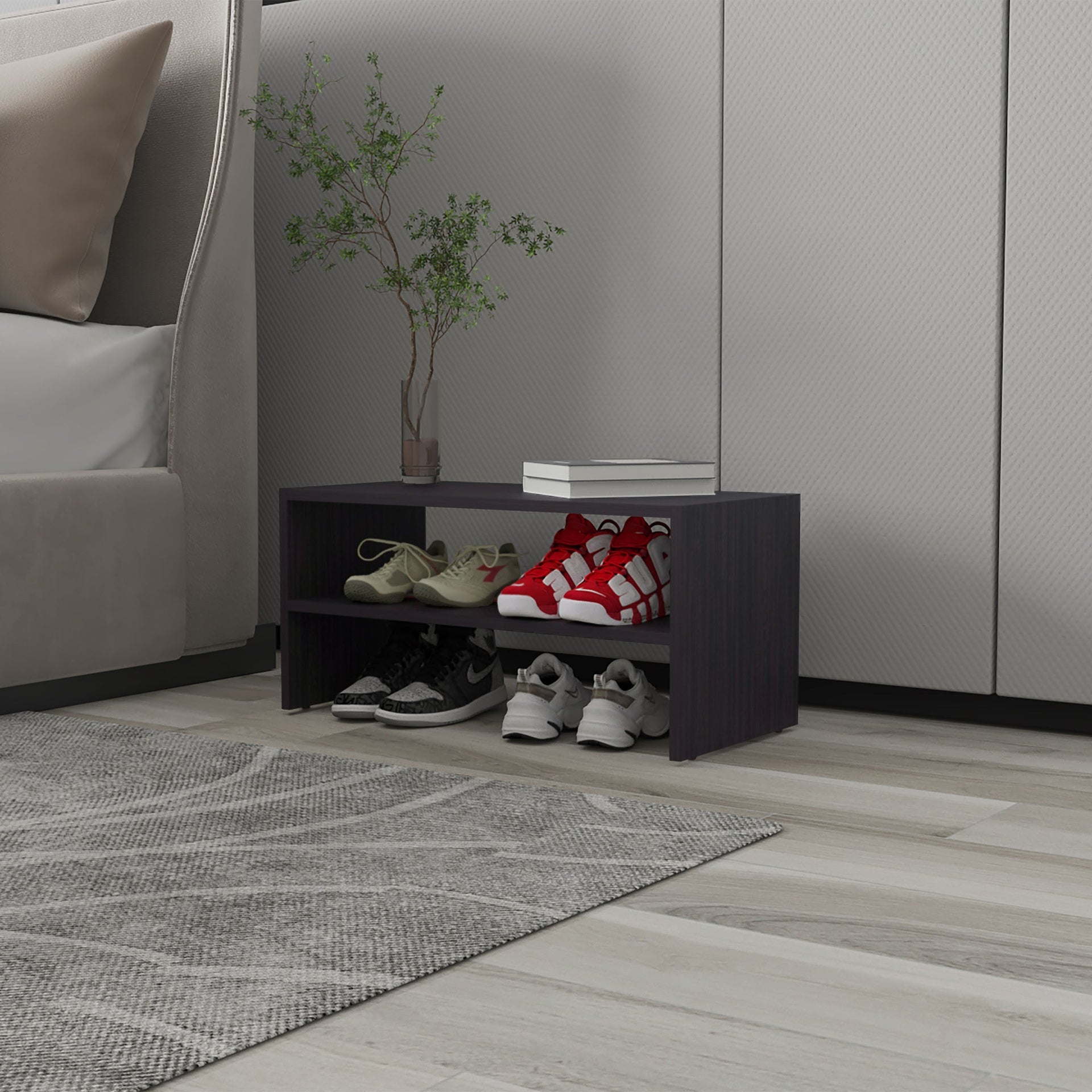 Wenge Shoe Rack with 2 Shelves