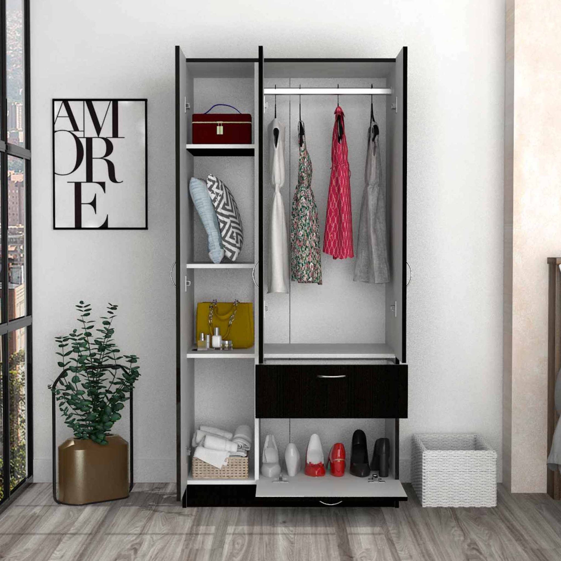 Meredith 1-Drawer Rectangle Armoire Wenge and White