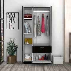 Meredith 1-Drawer Rectangle Armoire Wenge and White