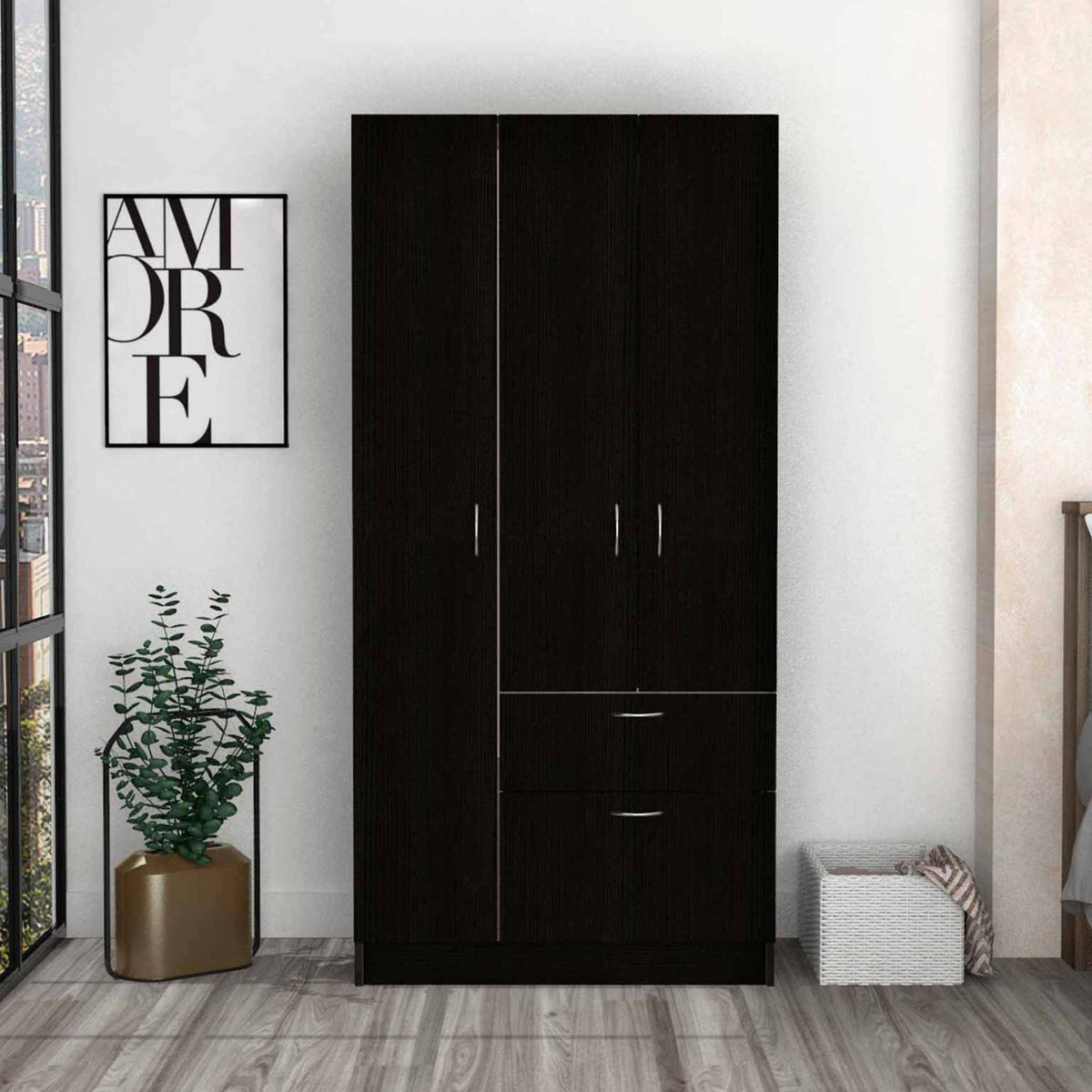 Meredith 1-Drawer Rectangle Armoire Wenge and White