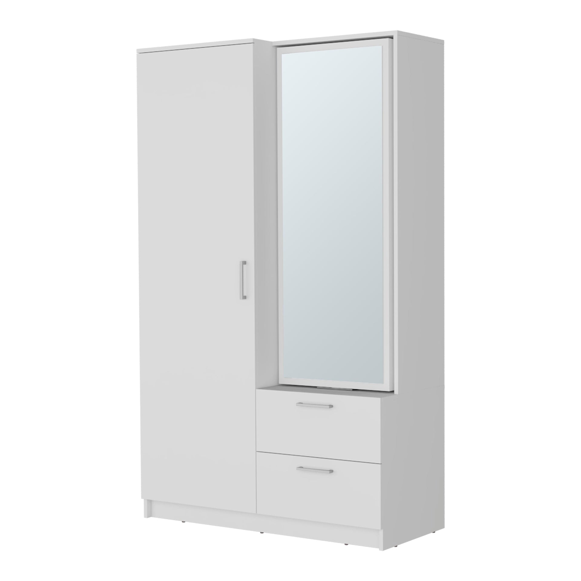 White Armoire Wardrobe with Open Storage and 2 Drawer