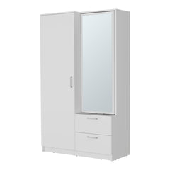 White Armoire Wardrobe with Open Storage and 2 Drawer