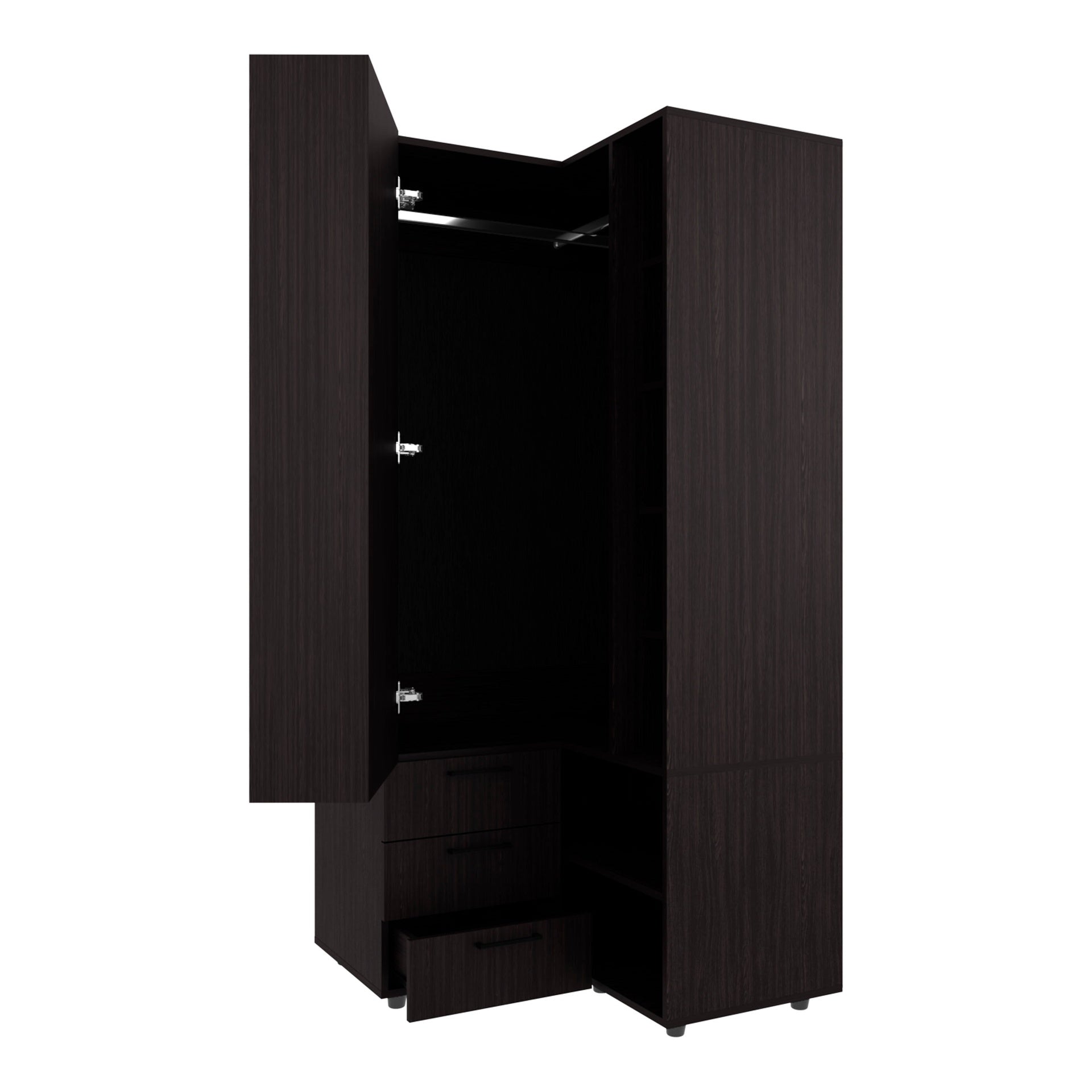 Wenge Armoire Wardrobe with Open Storage and 2 Drawers