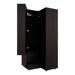 Wenge Armoire Wardrobe with Open Storage and 2 Drawers