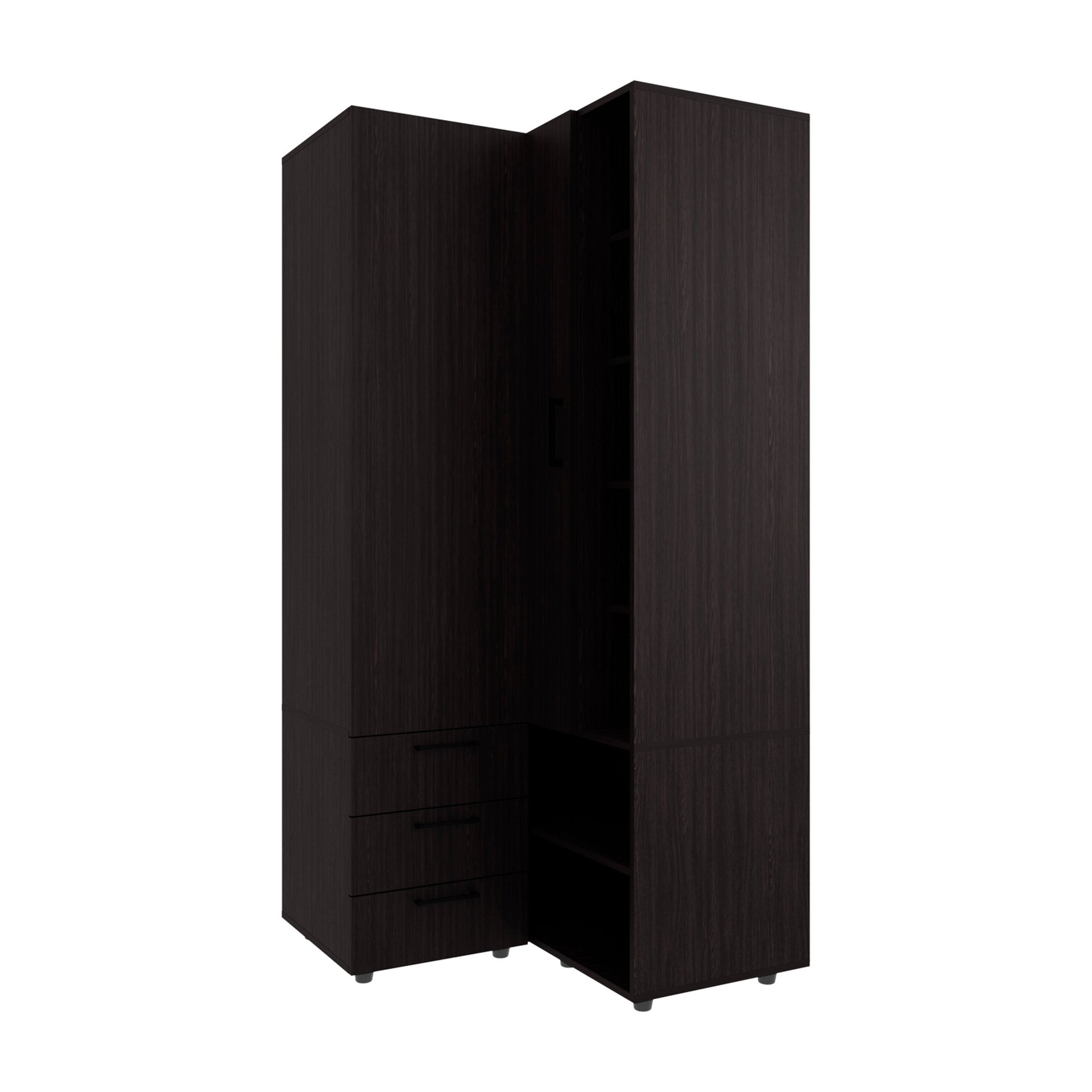 Wenge Armoire Wardrobe with Open Storage and 2 Drawers