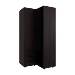 Wenge Armoire Wardrobe with Open Storage and 2 Drawers