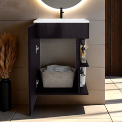 Natural Oak 2-Shelf Compact Vanity Cabinet with Single Door
