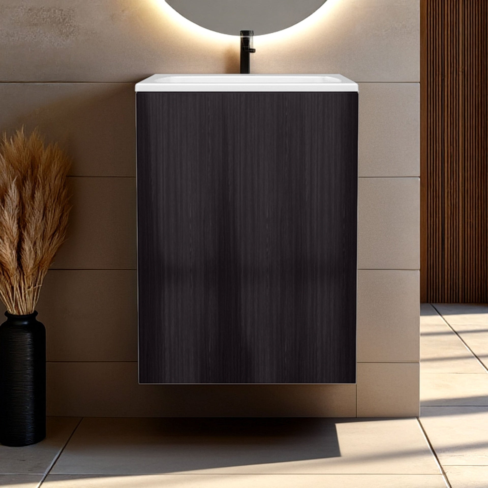 Natural Oak 2-Shelf Compact Vanity Cabinet with Single Door