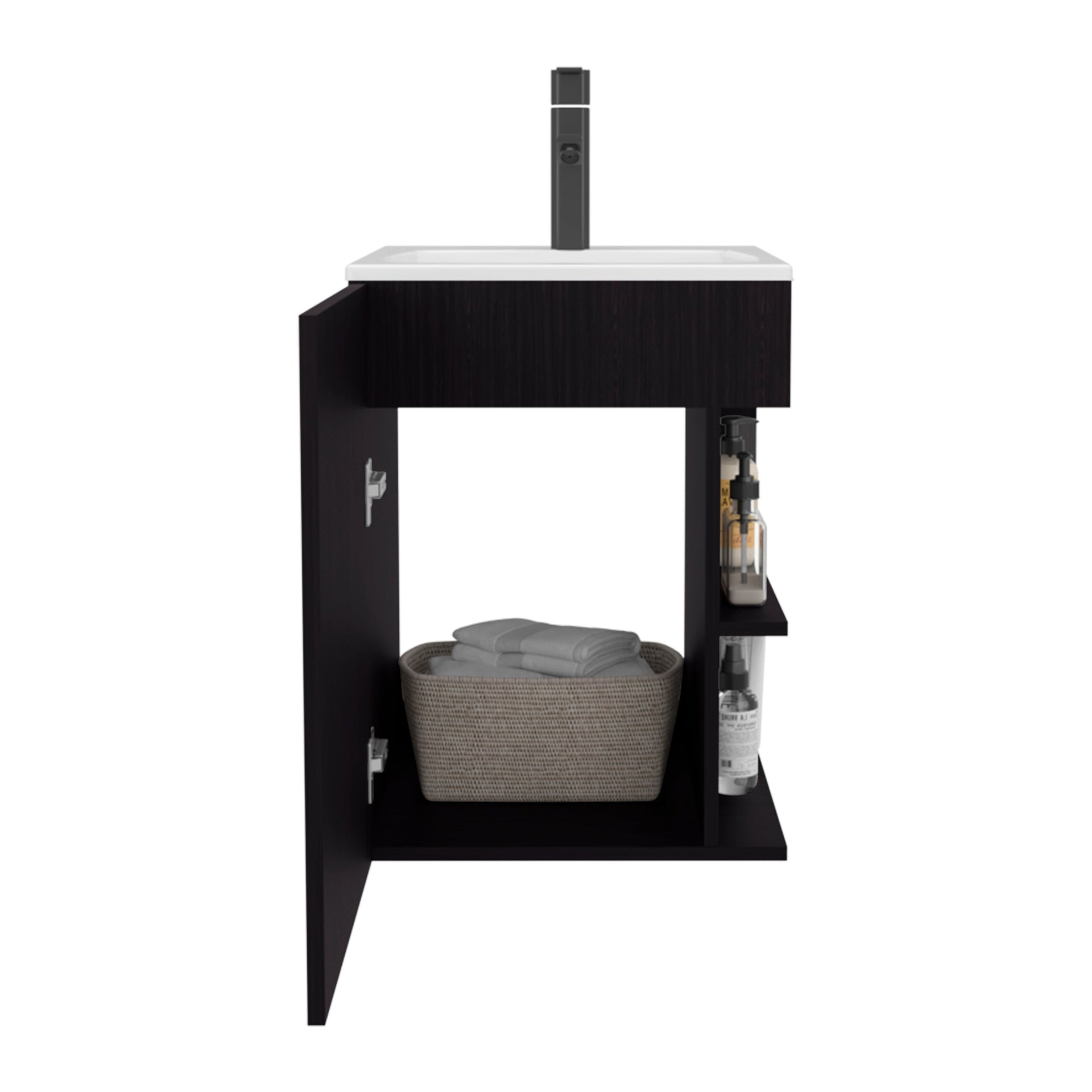 Natural Oak 2-Shelf Compact Vanity Cabinet with Single Door