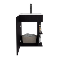 Natural Oak 2-Shelf Compact Vanity Cabinet with Single Door