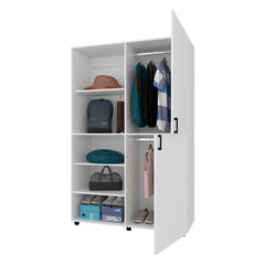White 2-Door Wardrobe with Open Storage