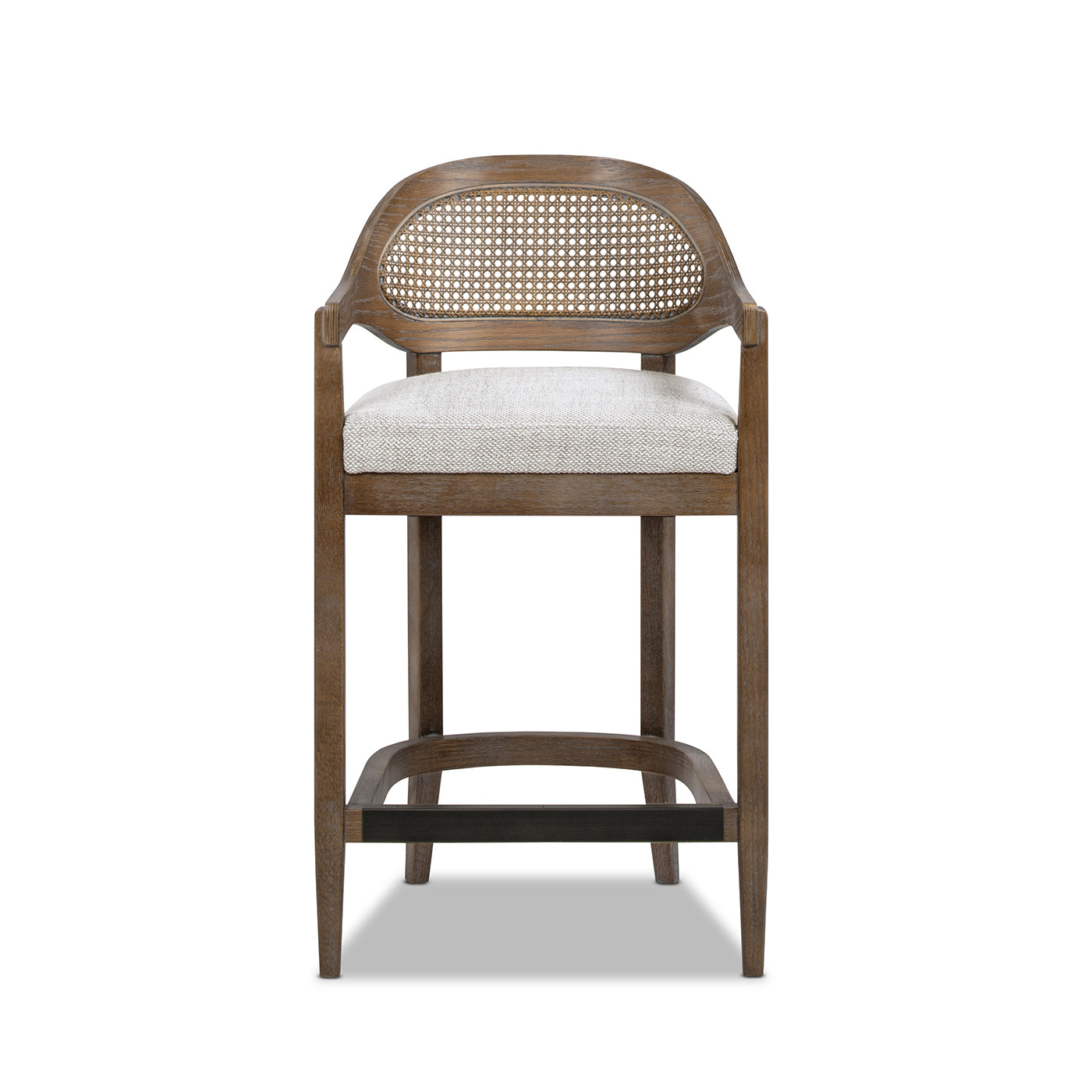 Americana Mid-Century Modern 26" Cane Back Counter Stool, Two-Tone Neutral Gray Polyester Wool Blend