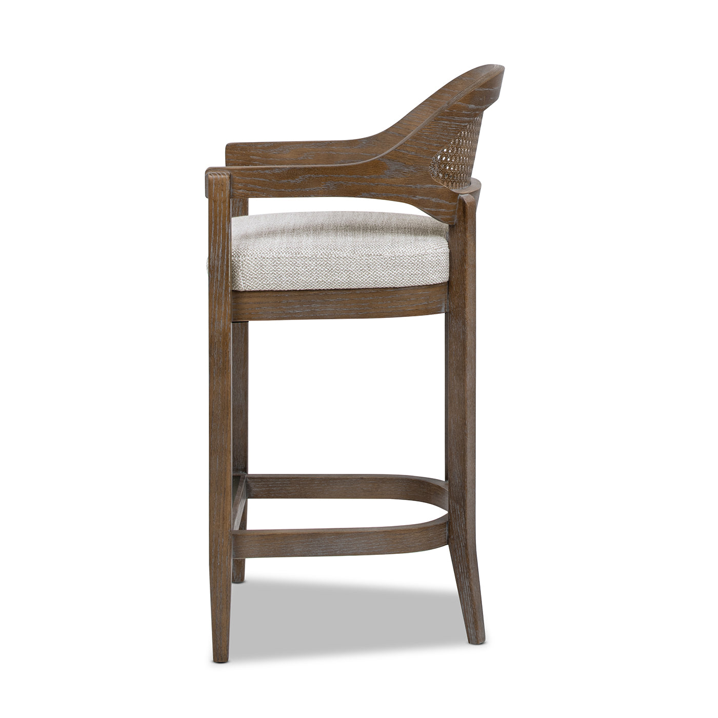 Americana Mid-Century Modern 26" Cane Back Counter Stool, Two-Tone Neutral Gray Polyester Wool Blend