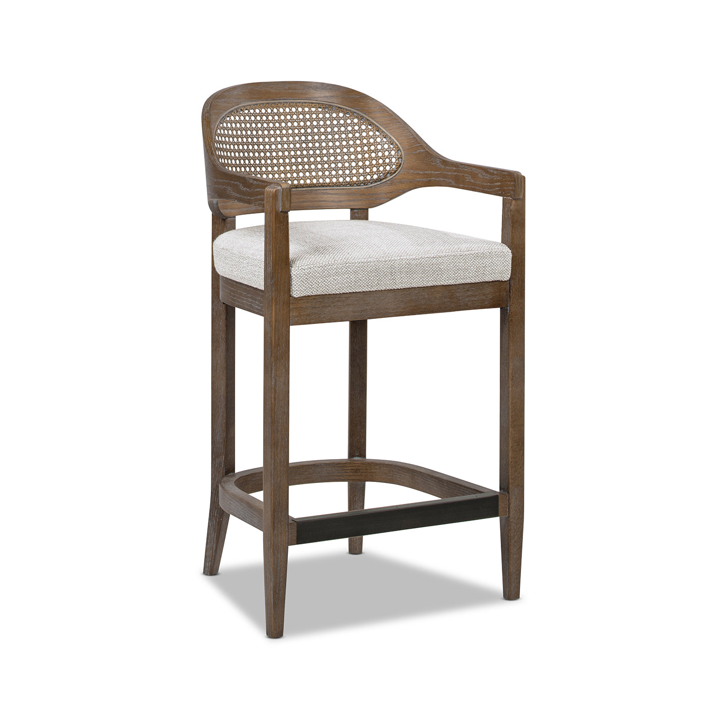 Americana Mid-Century Modern 26" Cane Back Counter Stool, Two-Tone Neutral Gray Polyester Wool Blend