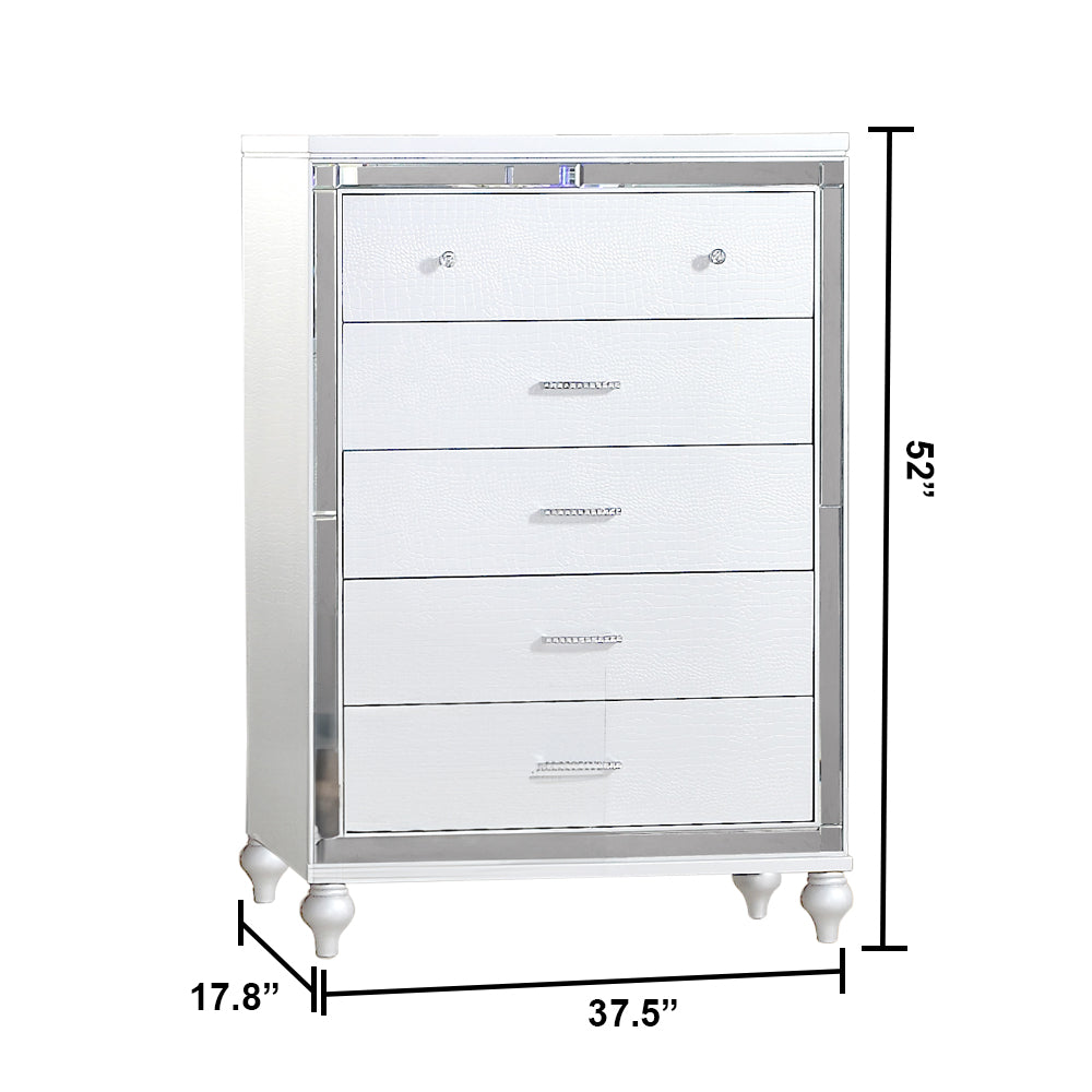Sterling Mirror Framed 5-Drawer Chest Made With Wood in WHITE Color same as G150108472  (NJ inventory)