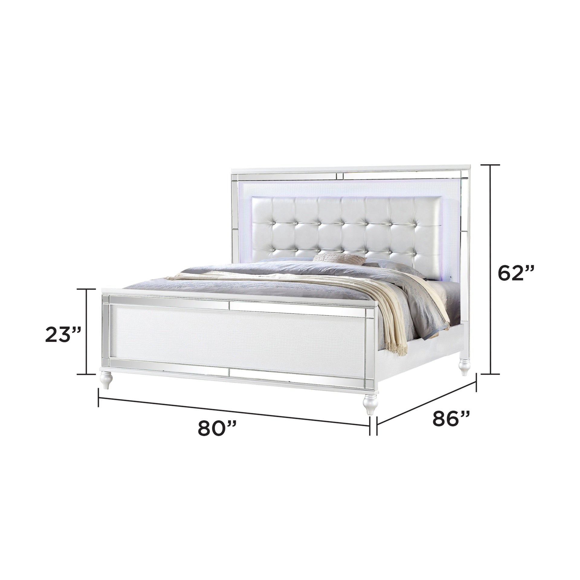 Sterling King Size Upholstered LED Bed made with wood in White Color(NJ Inventory)