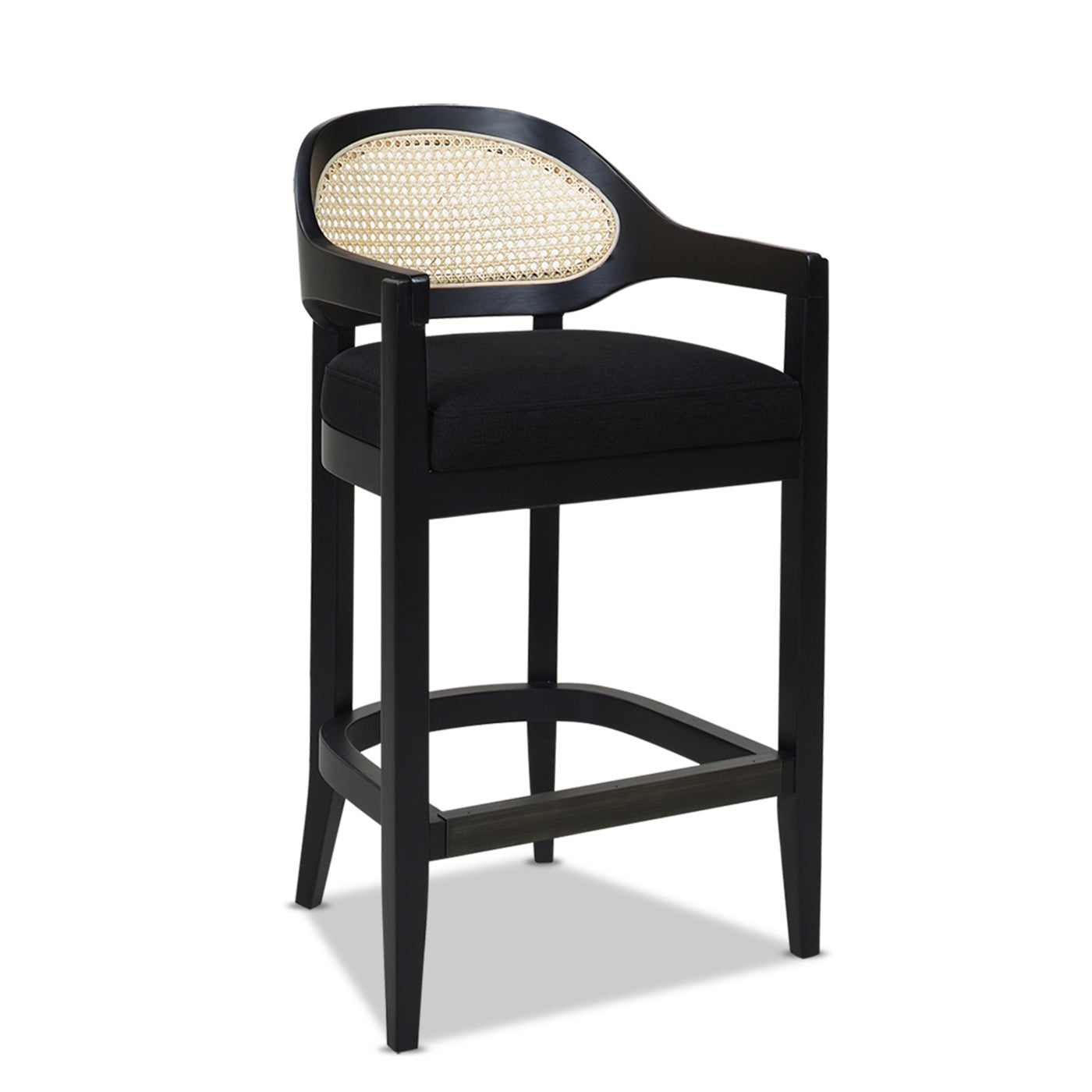 Americana Mid-Century Modern 26" Cane Back Counter Stool, Jet Black Woven
