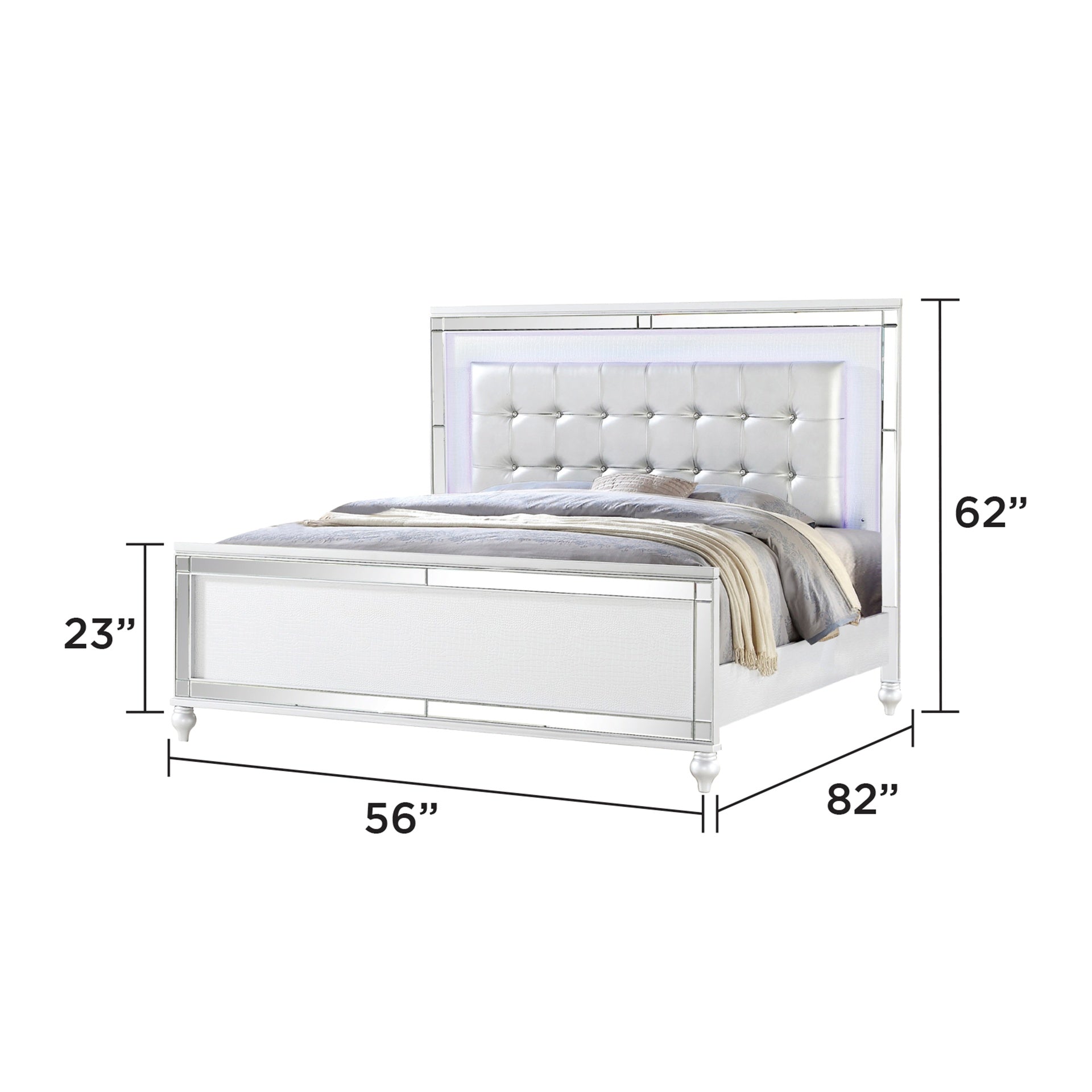 STERLING Full Size Upholstered LED Bed made with wood in White Color (NJ INVENTORY)