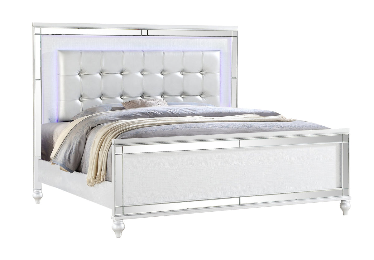 STERLING Full Size Upholstered LED Bed made with wood in White Color (NJ INVENTORY)