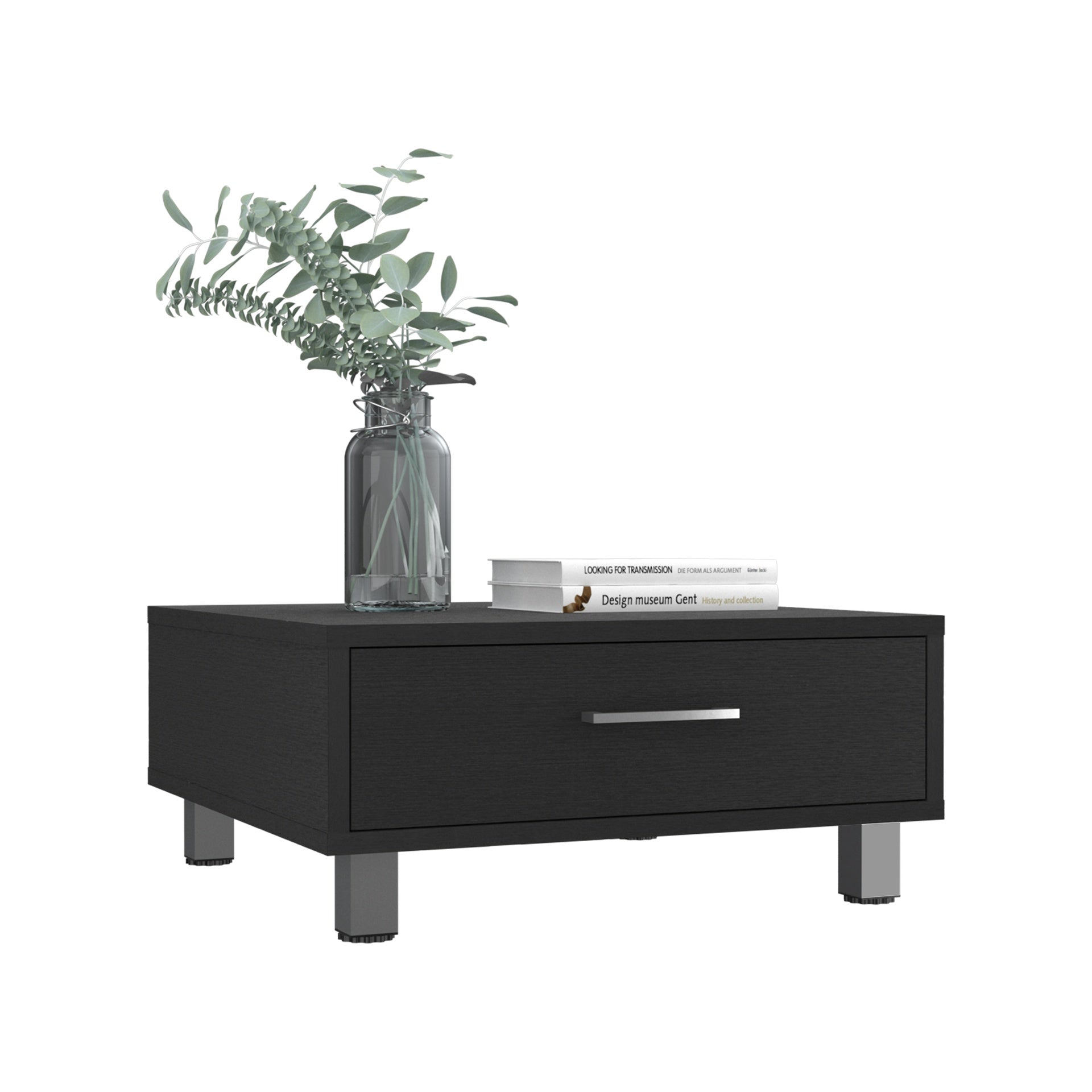 Coffee Table, One Drawer, Four Legs, Black