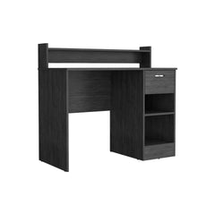Computer Desk with Top Open Shelf, 1-Drawer and 2-Storage Shelves, Smokey Oak