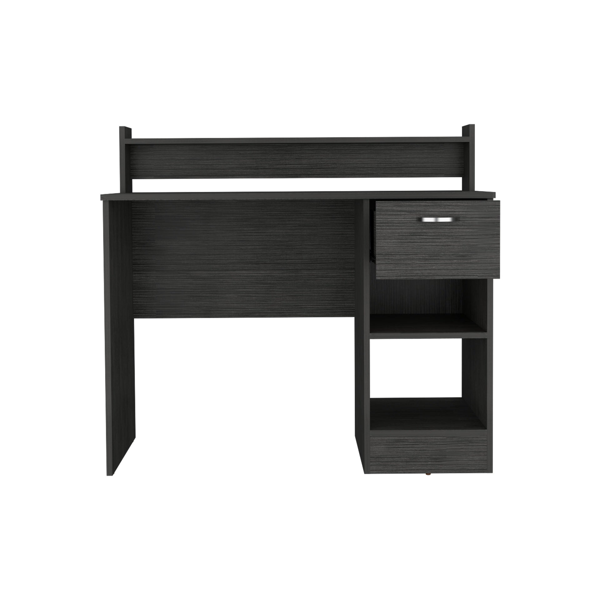 Computer Desk with Top Open Shelf, 1-Drawer and 2-Storage Shelves, Smokey Oak