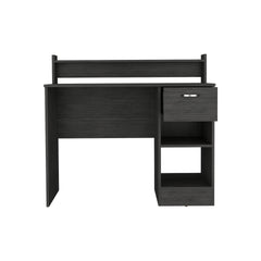 Computer Desk with Top Open Shelf, 1-Drawer and 2-Storage Shelves, Smokey Oak