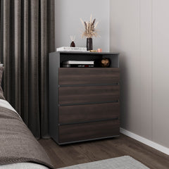 Dresser, 4 Drawers, 1 Shelf, Matt Gray / Dark Oak