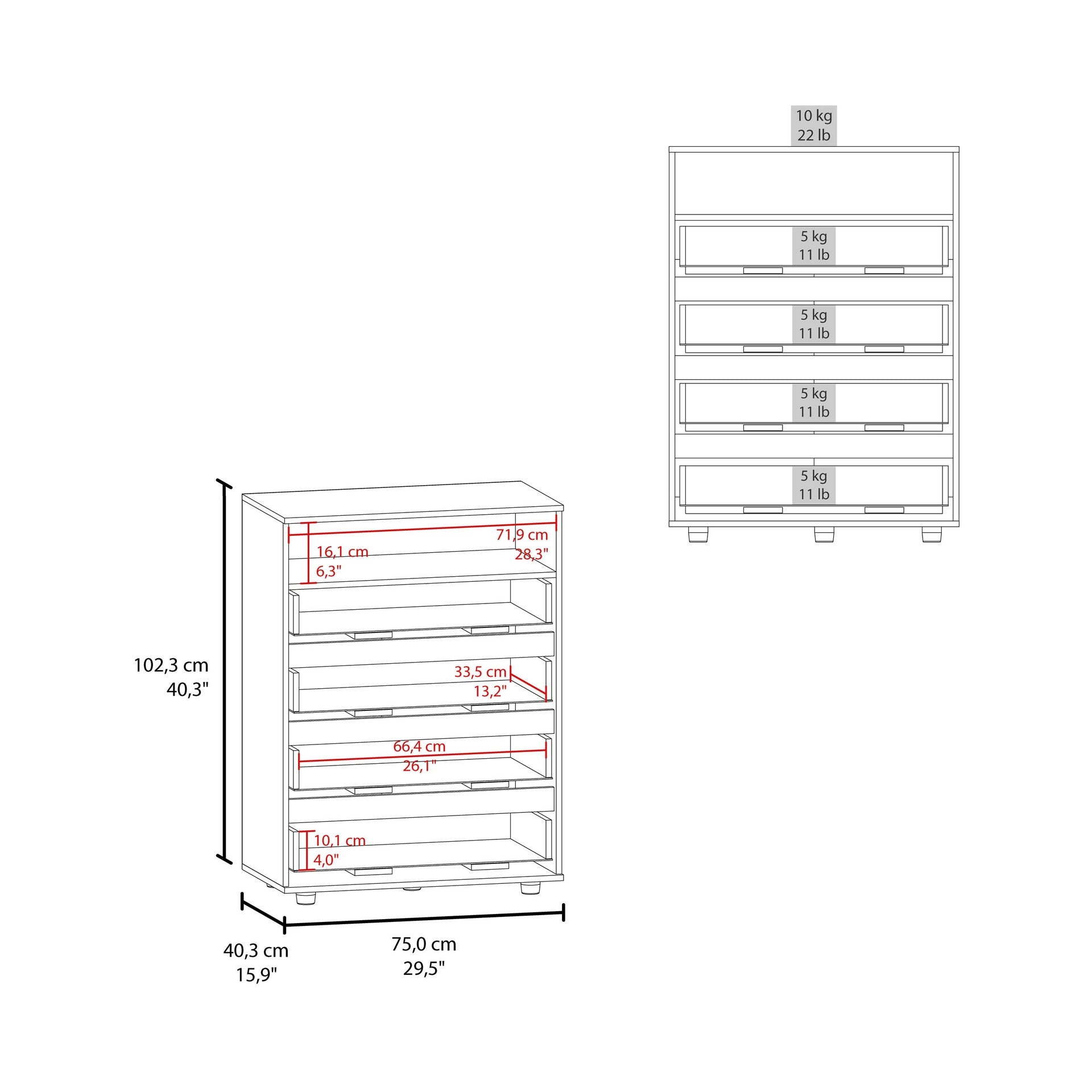 Dresser, 4 Drawers, 1 Shelf, Matt Gray / Dark Oak